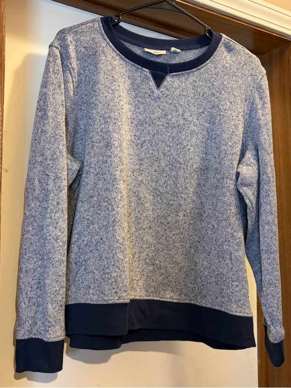 L.L. Bean Heathered Light Blue and Navy Crewneck Sweatshirt